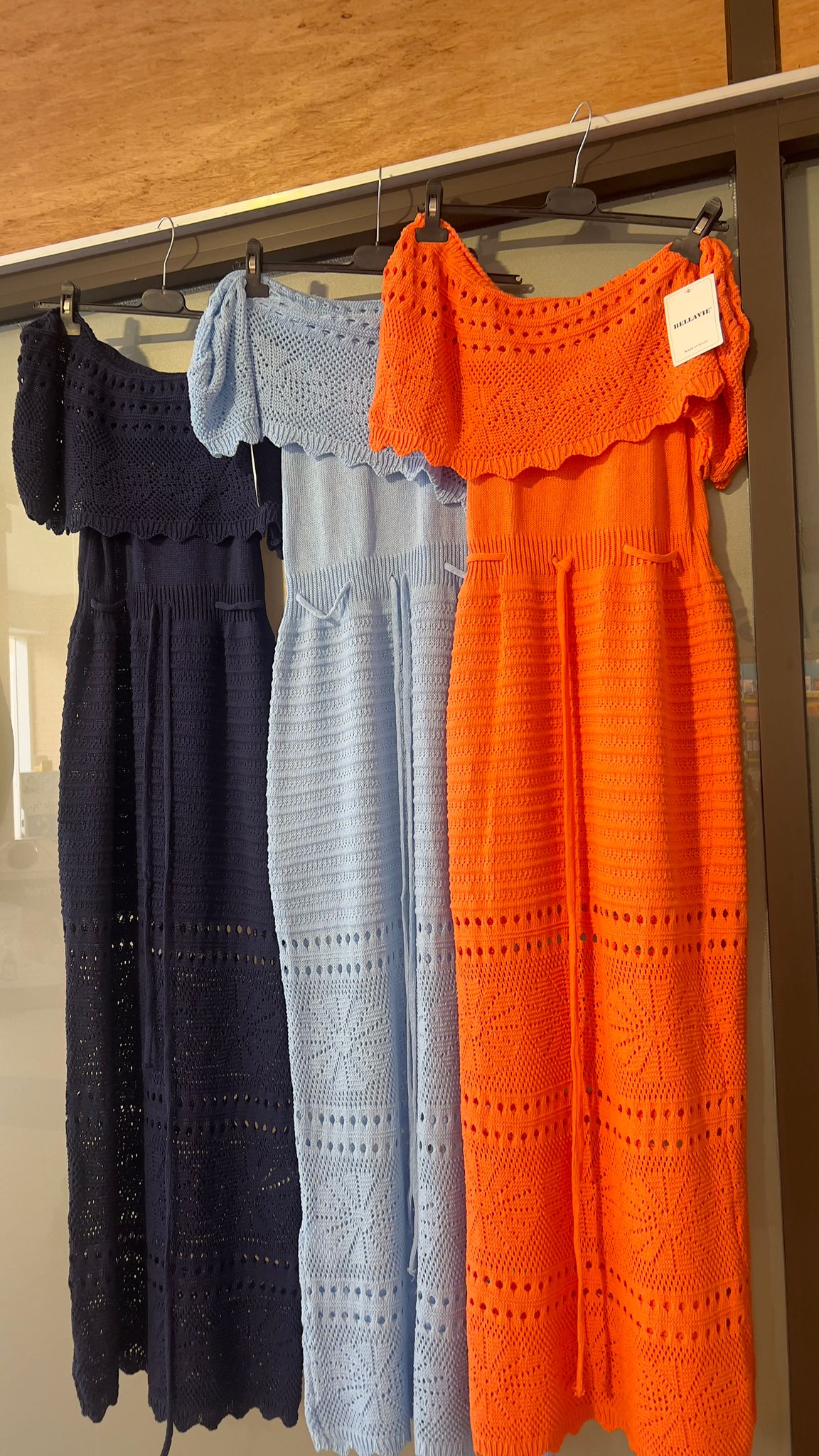 Crochet Knit Bardot Maxi Dress