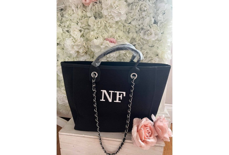 Medium Canvas Personalised Embroidered Tote Bag - BLACK